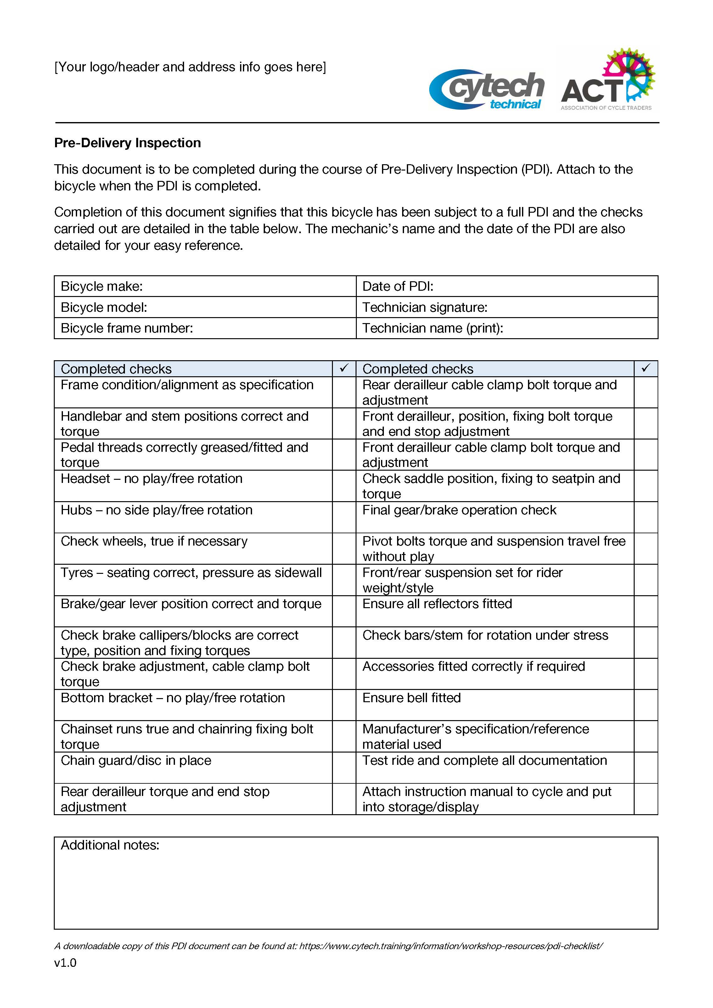 PDI Checklist